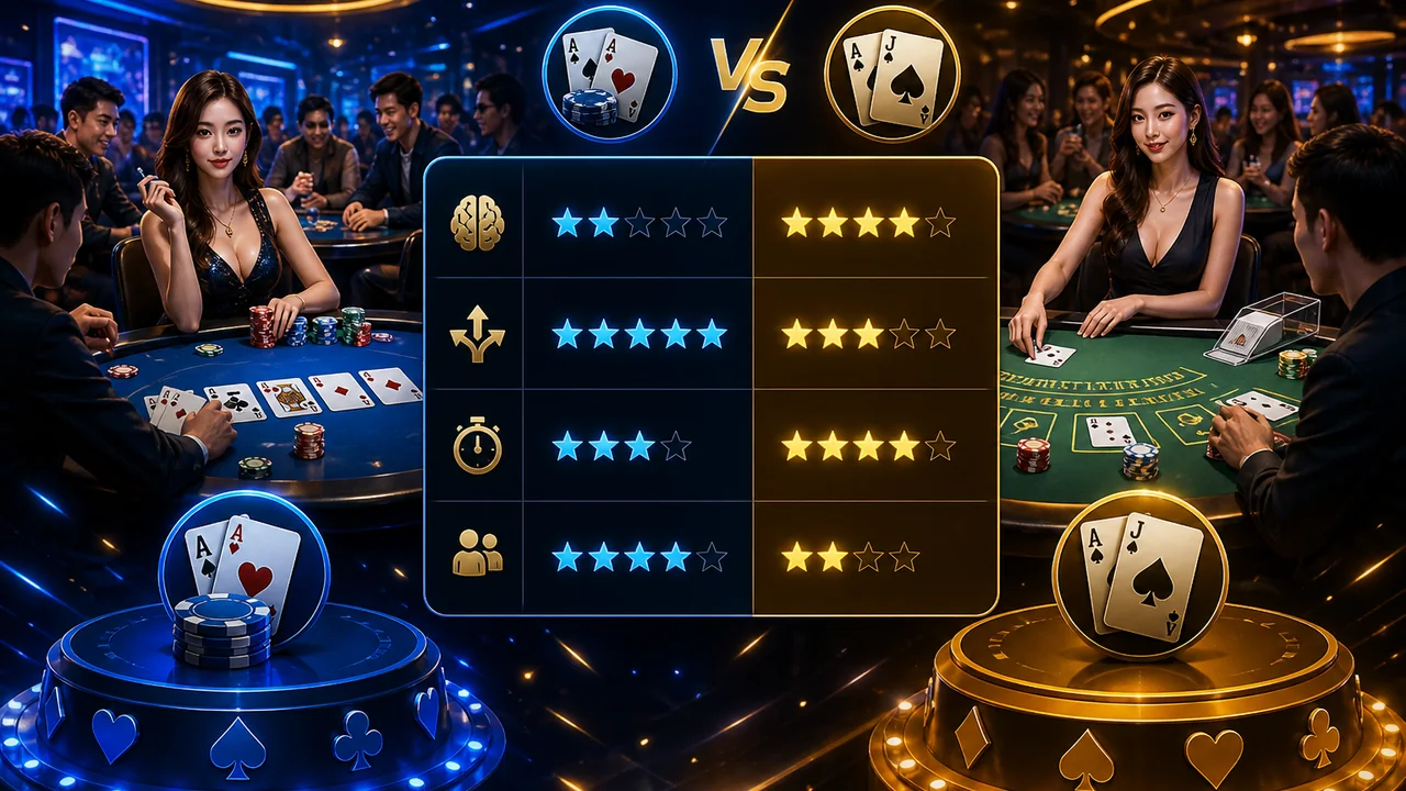 Chọn bàn cuối tuần: so sánh poker và blackjack 789f theo dữ liệu